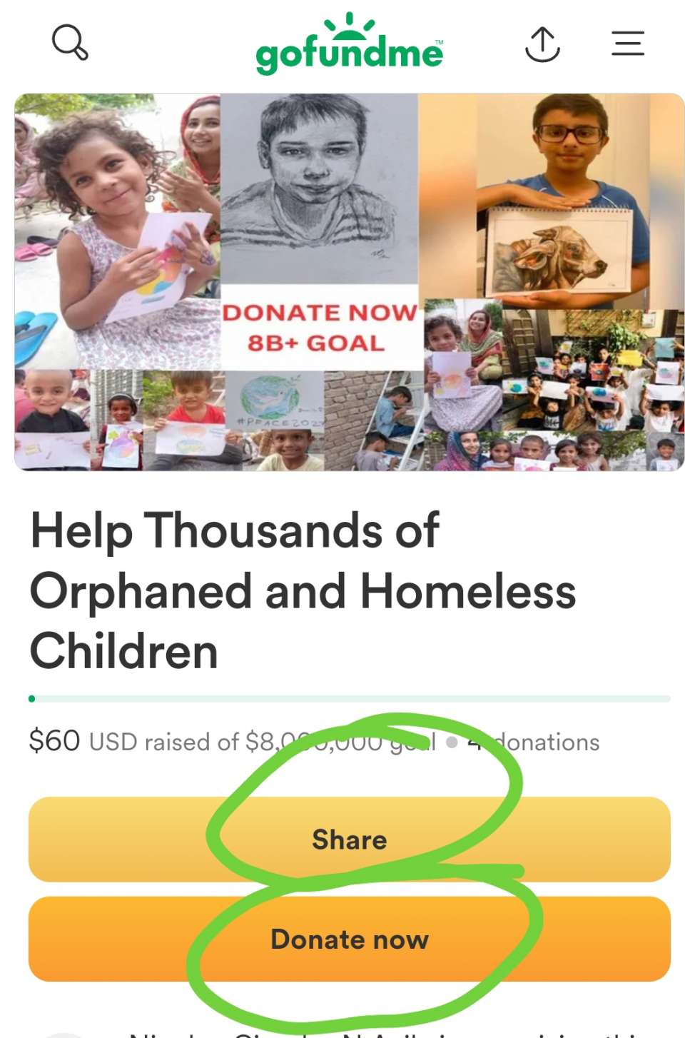 Hi it needs your 5+ shares Today and/or donation 👍 can you do it happily?<br /><br /> thank you very much my dear Global family 🌎❤<br />for joining hands DAILY, for now we raise 60$.<br />Lets accelerate  to raiseup 1000$+ today<br />in simple steps:<br />share this Urgent campaign https://gofund.me/74b84d5b<br />in all social networks<br />at list 15 times +<br />in Facebook LinkedIn Twitter and with your friends and contacts<br />let's do a BIG IMPACT TODAY TO<br /><br /> GO VIRAL ok?<br /><br />Make a donation 1$+ by possibility today and write your heart 💖 touching  support message today on GoFoundme<br />Please put + to this message who SHARE this today<br /><br />Enjoy Video REPORT  https://youtu.be/bTNCgRA0vlg<br />IMPORTANT In the bright memory of Daniil, year around Famous drawing Contest for #Peace2027 is held, as Daniil has been drawing #PeacePictures in last days, we invite you to<br /><br />Happily donate today to the Daniil Foundation to support his cause https://www.gofundme.com/f/help-thousands-of-orphaned-and-homeless-children https://ivacademy.net/en/donate  <br /><br />Enjoy Sharing today this foundation with friends and wide in social networks to GRANT you and  all 8B+ people participate and complete ultimate Global peace building by 2027 in every country ok?<br /><br />Yours @Prophet Nicolae Cirpala +79811308385 Tel WhatsApp❤